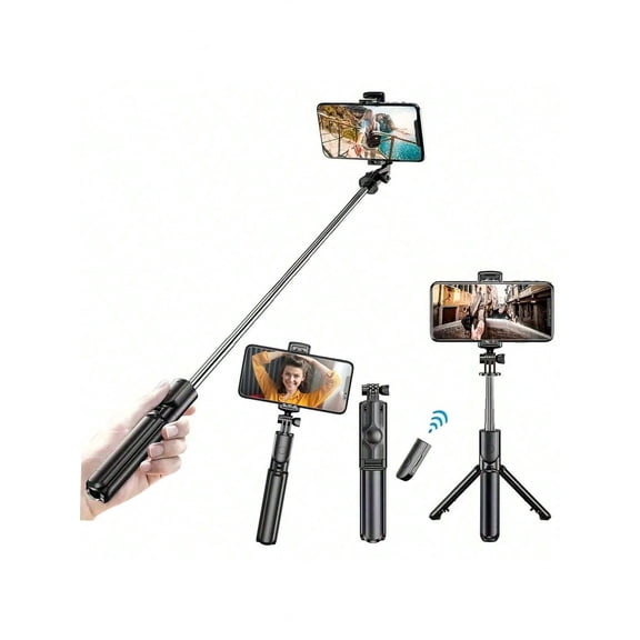1pc Wireless Selfie Stick With Tripod Remote Control Phone Holder And Built In Tripod Suitable For Summer Vacation Travel Outdoor Activities Live-Matte Black