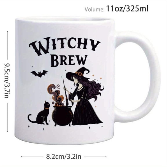 1pc Witch Witches Brew Coffee Mug 11oz Black Witch on Broomstick with Bats Cauldron Design Dishwasher Gothic Tea Cup Halloween Gifts Witch Themed Part
