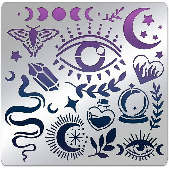 1pc Witchcraft Theme Stencils 15.6x15.6cm The Devil's Eye Snake Moon Stainless Steel Stencil for Drawings and Woodburning Engraving and Scrapbooking