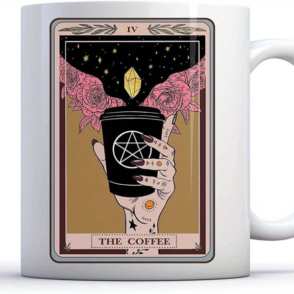 1pc Witchy Tarot Card Ceramic Coffee Mug 11oz White Tea Cup with Occult Coffee Design Moon Mama