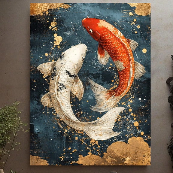 1pc, With Frame, Koi Fish Harmony Canvas Wall Art Japanese Carp Painting Print Yin Yang Wall Decor Zen Poster Luxury Artwork Gift