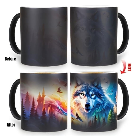 1pc Wolf Ceramic Coffee Mug Gothic Wolf Design with Blue Eyes Dishwasher Ideal Birthday Christmas Halloween Thanksgiving Easter Wolf Lovers Home or Of