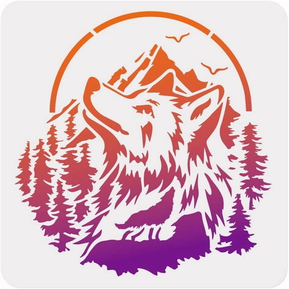 1pc Wolf Head Wildlife Wall Stencil for Painting 11.8x11.8 Wild Wolf in Forest Reusable Stencil for Wood Burning Paint DIY Craft Art Stencil on Wood Fabric Canvas Furniture Journal Colorful