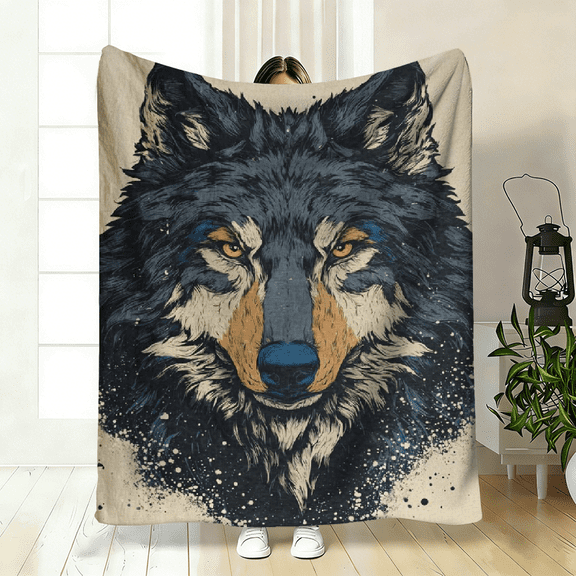 1pc Wolf Print - Black Golden Wolf Wolf Head Design, Soft Breathable 100 Polyester All-Season Bedspread, Luxury Nordic-Inspired Bedding for Home Decor, Machine Washable - Ideal Gift for Wolf Lovers
