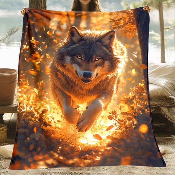 1pc Wolf Print Fleece Blanket Lightweight Flannel Throw for Sofa Bed Travel Livingroom Office Couch Chair RV Bedding Digital Printing Soft and Warm Fabric Home Decor Gift