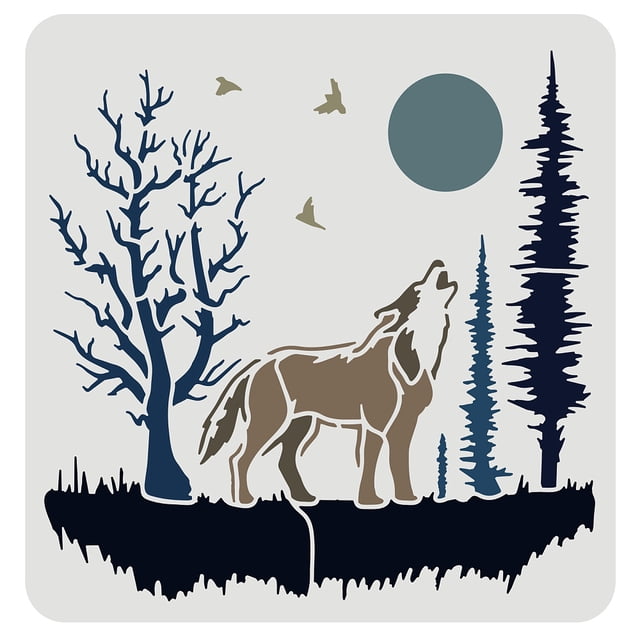 Wolves Template 1pc Wolf Stencil for Painting 30x30cm Plastic Forest Trees Craft ...