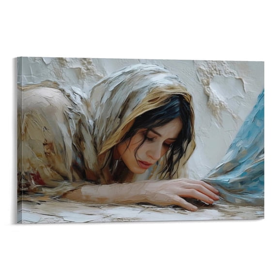 1pc Woman in Contemplative Pose with Textured Painting Style Framed Decor room hanging Wall Picture Decor for Home Gifts, living room, bathroom, bedroom, kitchen wall art decor canvas wall art