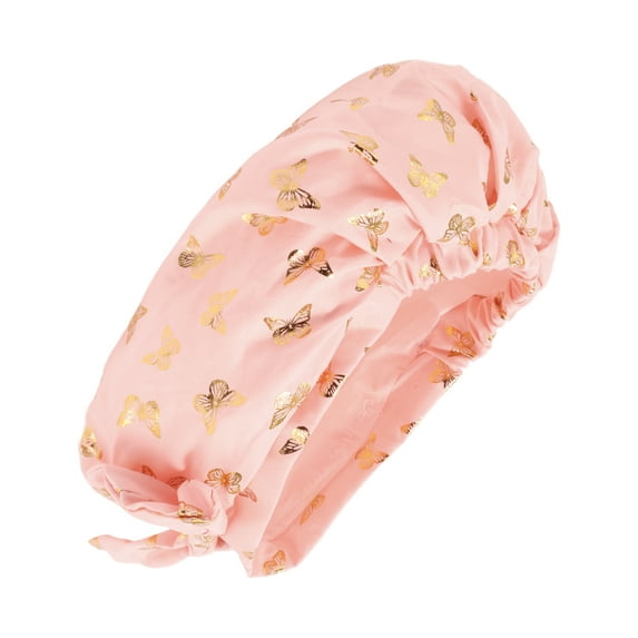Unique Bargains 1pc Women Double Layer Shower Cap for Bathroom Vacation Travel Polyester Cotton PEVA PInk