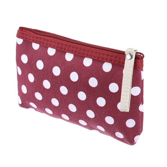 1pc Women Durable Dots Cosmetic Bag for Travel Vacation Bathing Wedding Wine Red Canvas