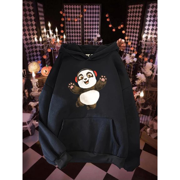 1pc Women'S Bright Yellow Hoodie with Cute Panda Graphic - Cozy Winter Pullover Sweatshirt, Soft Durable Fabric, Playful Panda Face Design, Relaxed Fit for, Everyday & Holiday Outfits, All-Season Cas