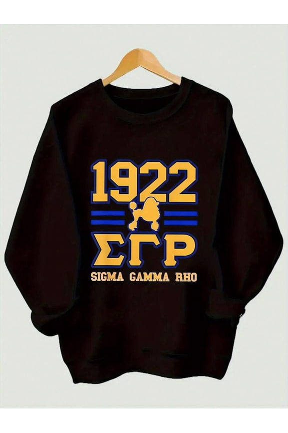 1pc Women'S Casual Crew Neck Fleece-Lined Sweatshirt With 1922 Sigma Gamma Rho Sorority Greek Letter Print, Long Sleeve Pullover In Heather Gray, All-Season Polyester Fashion Top, Ladies Sweatshirts