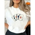 thumbnail image 1 of 1pc Women'S Casual Crew Neck T-Shirt with Geometric Poker Pattern, Fashionable Short Sleeve Knit Cotton Top with Medium Stretch for All Seasons, Casual Sporty Tee, Summer Gifts, 1 of 7