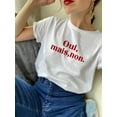 thumbnail image 1 of 1pc Women'S Casual Crew Neck T-Shirt with "OUI MAIS NON" Red Lettering, Polyester Knit Fabric, Regular Length, Summer Fashion Top Tee For Adult, Men, Women, Teen, Teenager, Adolescent,Youth, 1 of 6