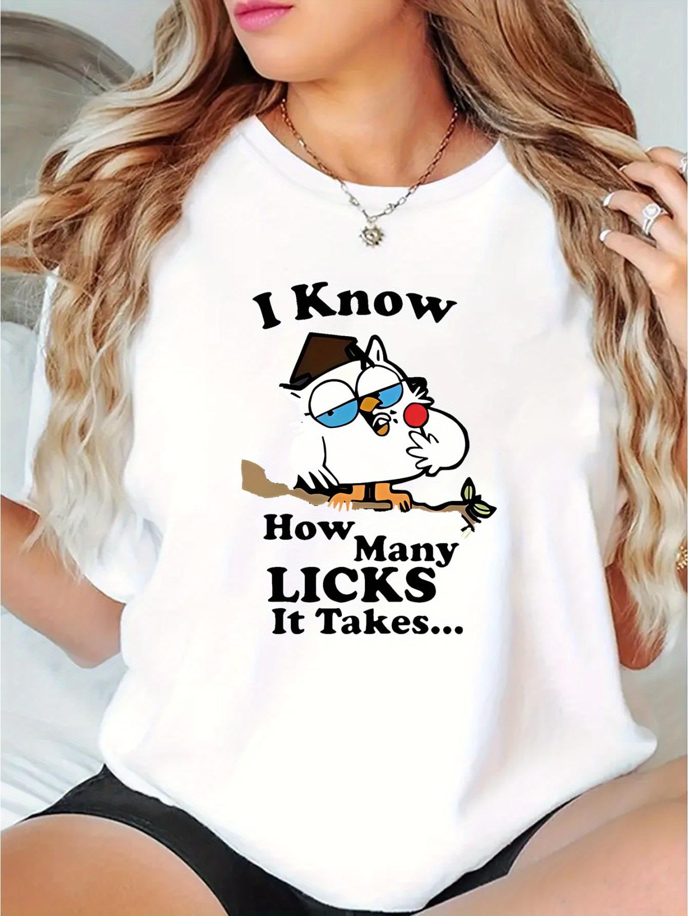 1pc Women'S Casual Crew Neck T-Shirt with Owl Graphic, "I Know How Many ...