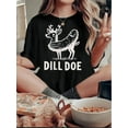 thumbnail image 1 of 1pc Women'S Casual Round Neck Short Sleeve T-Shirt with Creative Dill Doe Print, Fashionable Animal Pattern, Polyester Knit Fabric, Comfortable Summer, 1 of 6