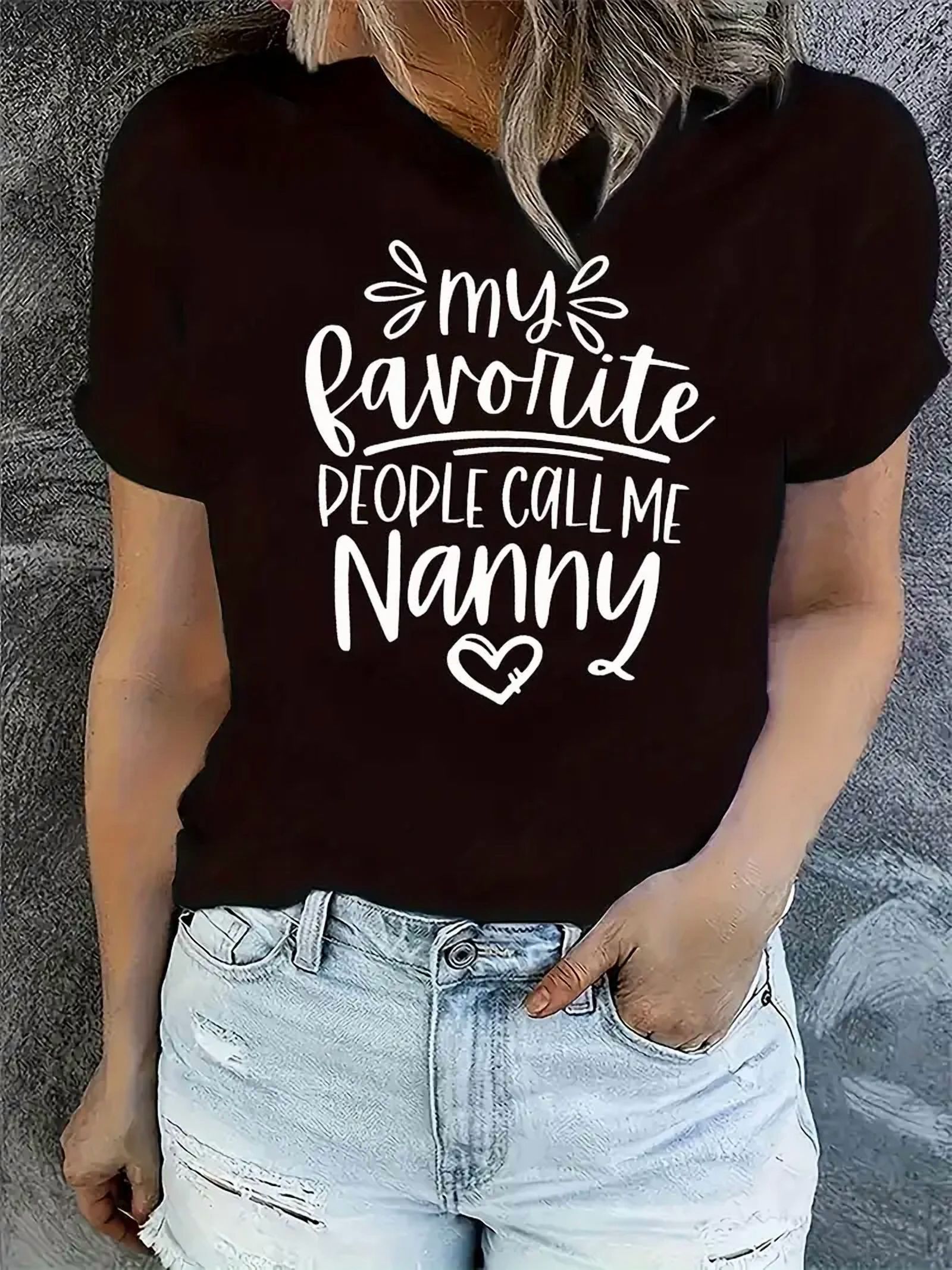Nanny Lettering 1pc Women'S Casual Round Neck Short Sleeve T-Shirt with