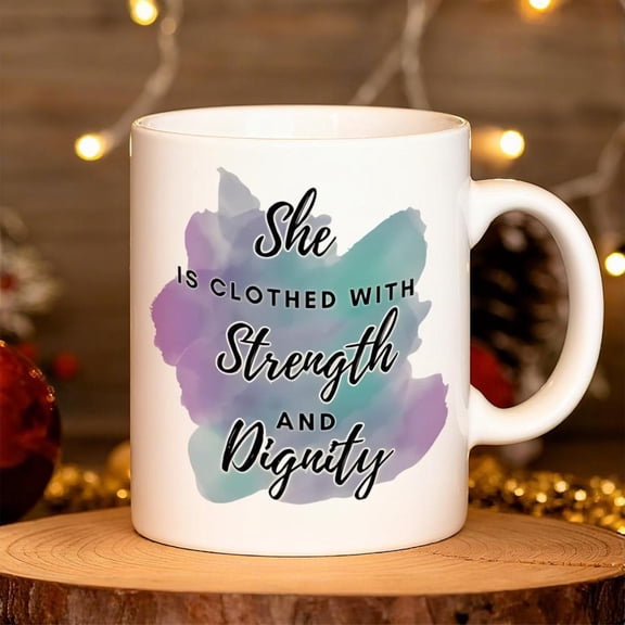 1pc Women S Empowerment Mug Elegant Coffee Cup with She is Clothed with Strength Dignity Bible Verse Pastel PurpleTeal Dishwasher Ceramic Cup Office H