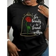 thumbnail image 1 of 1pc Women'S Fashionable Casual Crew Neck T-Shirt with Inspirational Quote and Rose Graphic, Polyester Knit Fabric, Medium Stretch, All-Season Comfort Fit, 1 of 5
