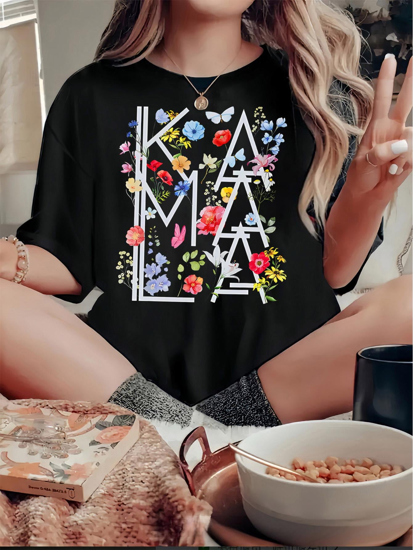 1pc Women'S Floral Ladder Graphic Print T-Shirt, Casual Crew Neck Short ...