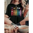 thumbnail image 1 of 1pc Women's Casual Crew Neck T-Shirt with Colorful Crayon Print, Geometric Pattern, Cotton Knit Fabric, Medium Stretch, All-Season Fashion Top, Casual Sporty Tee, Summer Gifts, 1 of 6