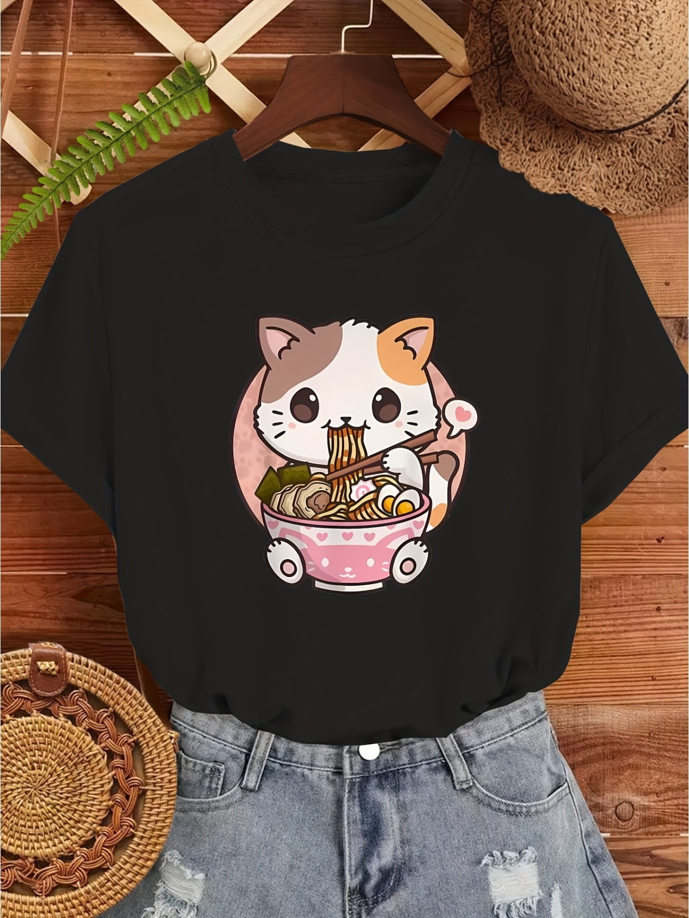 T-shirt Décontracté Femme Motif 'Top Ramen' - Taille S - Noir - Occasion Très Bon état