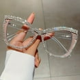 thumbnail image 1 of 1pc Women's Elegant Glasses - Non-Prescription Decorative Eyewear with Black temples & Sparkling clear lenses, Anti-Blue Light Compatible for Everyday, Parties, Photoshoots - Modern Women's Accessori, 1 of 9