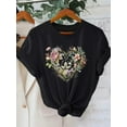 thumbnail image 1 of 1pc Women's Floral Heart Print T-Shirt, Casual Crew Neck Short Sleeve Knit Top, Regular Fit Summer Tee with Vibrant Rose & Flower Design, Y2K Style, Machine Washable, Ladies T Shirts, 1 of 8