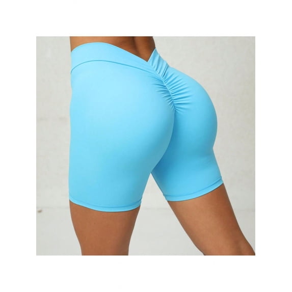 1pc Women's High Waist Deep V-Shaped Yoga Shorts Tummy Control Athletic Running Summer Gym Short Pants For Sports Workout