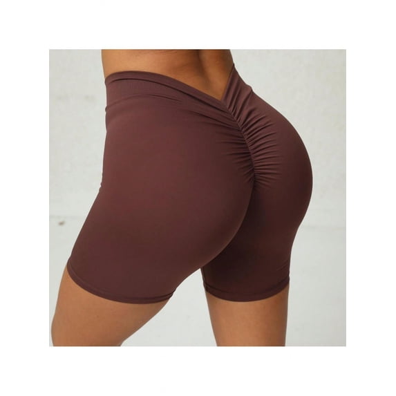 1pc Women's High Waist Deep V-Shaped Yoga Shorts Tummy Control Athletic Running Summer Gym Short Pants For Sports Workout