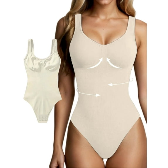 1pc Women's Ribbed Tummy Control Bodysuit - Seamless Sleeveless Shaping Camisole with Soft Stretch Fabric, Elegant Black for Casual Attire & Special Occasions, Body Shaping, Adjustable Fit