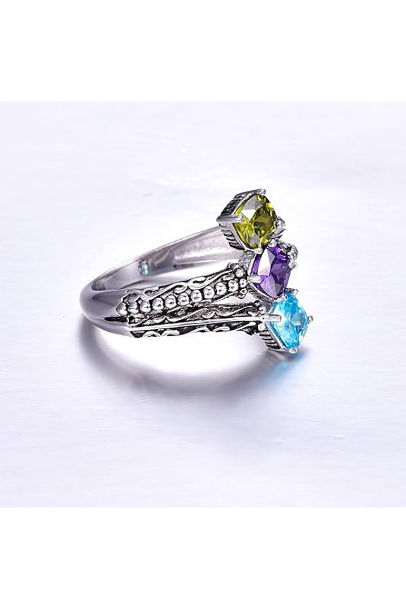 1pc Women's S925 Sterling Silver Fashion classic retro elegant exquisite Three 5*5mm square cut main stones ring