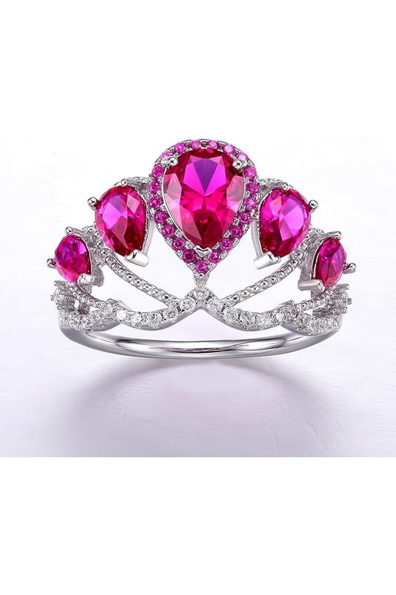 1pc Women's S925 Sterling Silver Fashion exquisite royal crown design 6*8mm pear cutting main stone ring