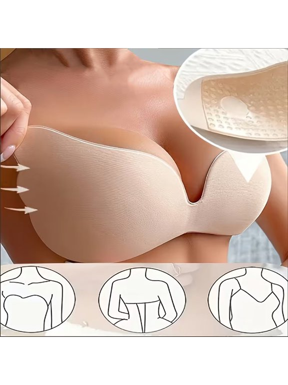 1pc Women's Seamless Wireless Bra Booster Patch - Leakproof Adhesive Chest Lift - No Underwire Needed - Beige & Black Invisible Full Coverage for Everyday & Formal Wear