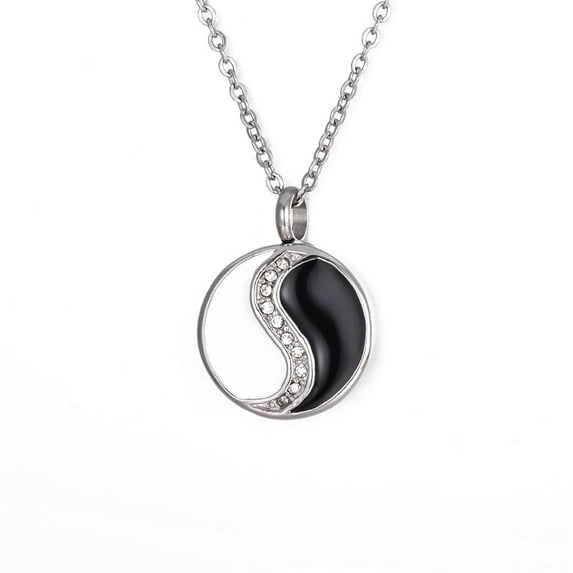 1pc Women's Stainless Steel Rhinestones Flat Round with Yin-yang Memorial Urn Necklace for Ashes Stainless Steel color 15.75~19.69 inch(40~50cm)