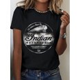 thumbnail image 1 of 1pc, Women's Vintage Indian Motorcycle Logo T-Shirt, Casual Round Neck Short Sleeve Tee, 100%, Black, Graphic Print, All-Season Wear, Perfect for Outdoor Sports & Holiday Gifts, 1 of 7