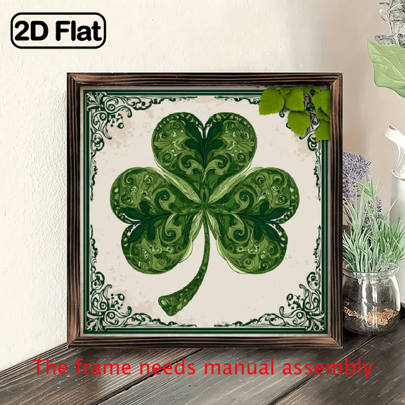 1pc Wood Framed Shamrock Heart Sign - Lucky Clover Irish Decor with Green Clovers, St Patrick's Day Tabletop or Hanging Decoration, Modern Farmhouse Wall Art for Home, Office, Party - Perfect Iris