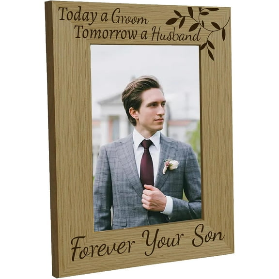 1pc Wood Picture Frame Mother of The Groom Gifts Picture Frame Today a Groom Tomorrow a Husband Forever Your Son Father of The Groom Gift Engraved Solid Wood Frames Wedding Gifts for Parents