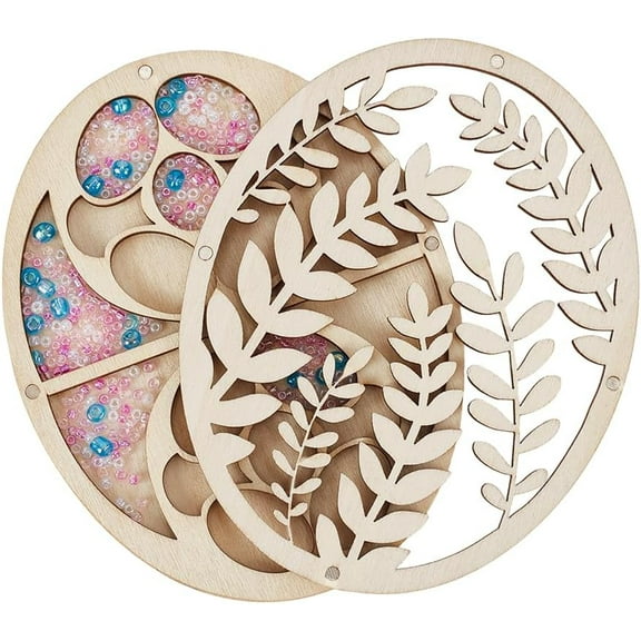 1pc Wooden Bead Storage Tray Oval Bead Supply Storage Tray Bead box with Lid and Needle Bead Tray Cover Leaf Design Beadwork Accessory Sorter Container for Jewelry Making 4.7x3.7 inch