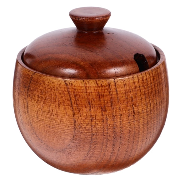 1pc Wooden Bowl Seasoning Container Durable Feeding Tableware Bowl with Lid
