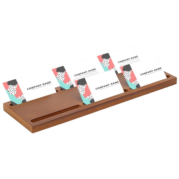 1pc Wooden Business Card Display Holder Rectangle Camel 325x100x14.5mm Slot: 99x9.5mm Storage Boxes & Organizers