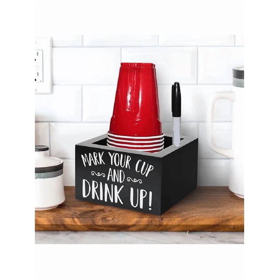 1pc Wooden Disposable Cup Storage Box Square Desktop Bar Coffee Shop Paper Cup Holder,Christmas