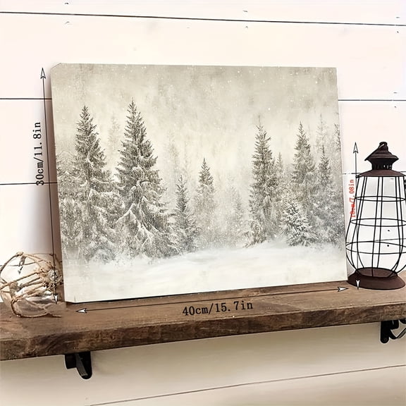 1pc, Wooden Frame Canvas Painting,A Beautiful Snowy Pine Forest with White Snow Falling Painted In, Framed Wall Art Print, Home Decor, Perfect Holiday Gift for Him or Her,