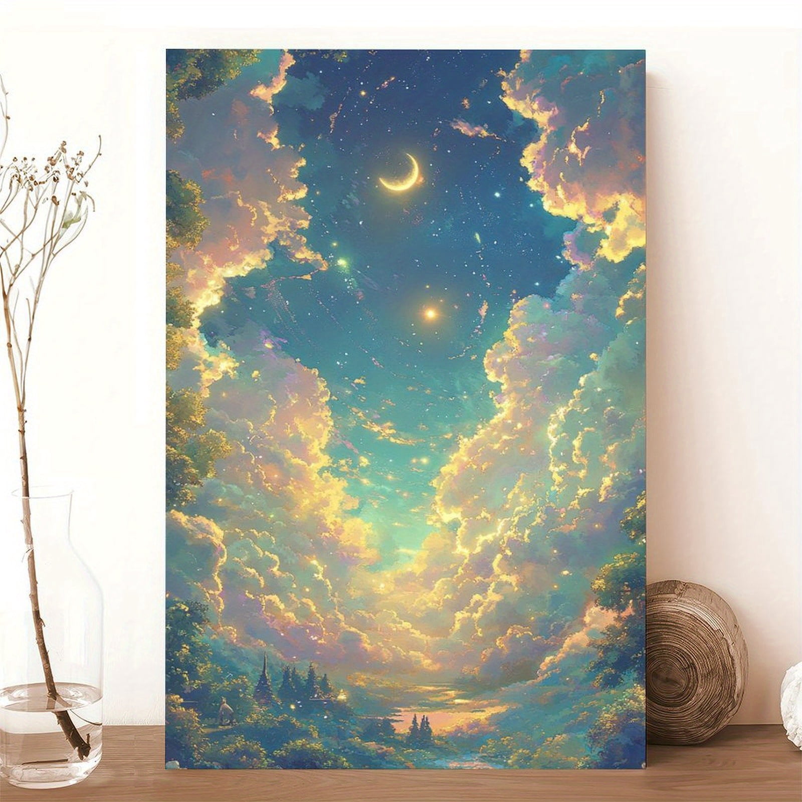 1pc-wooden-frame-wall-art-2d-flat-the-moon-is-shining-in-the-sky-3