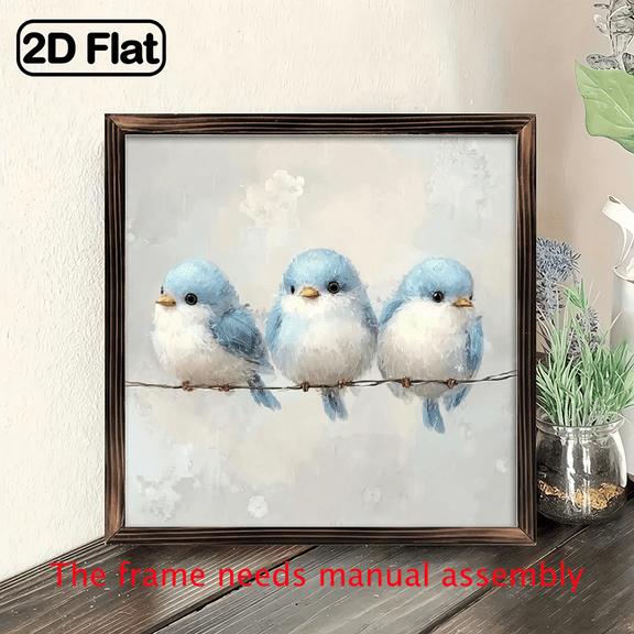 1pc Wooden Framed Canvas Wall Art - Blue Birds on Wire Watercolor Painting, High-Quality Print, Serene Nature Scene for Living Room Bedroom Decor, Perfect for festival.