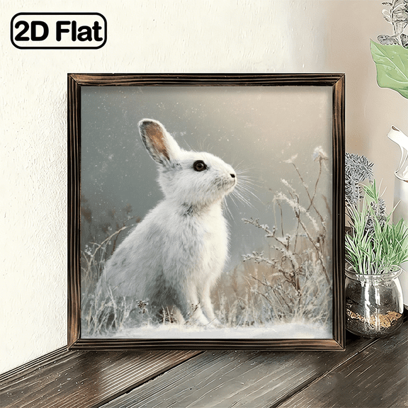 1pc Wooden Framed Sign Featuring a Classic White Rabbit in a Winter Setting, Perfect for Easter And Spring Home Decor Ideal for Decorating Your Bedroom, Entryway, Or Any Space, 8x8 Inch