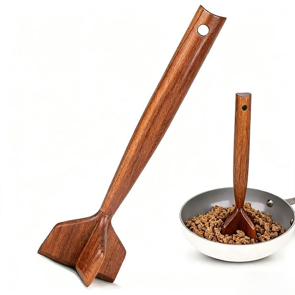 1pc Wooden Ground Meat Masher, Meat Chopper for Ground Beef Non-Scratch Meat Grinder for Nonstick Cookware, Kitchen Tool for Beef, Chicken, Sausage, Potato