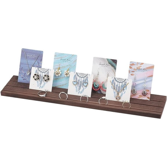 1pc Wooden Jewelry Display Stands 3-Slot Wood Earring Card Holder Portable Jewelry Organizer Table Displays for Selling Earring Showing Jewelry Displaying 15x3inch Brown
