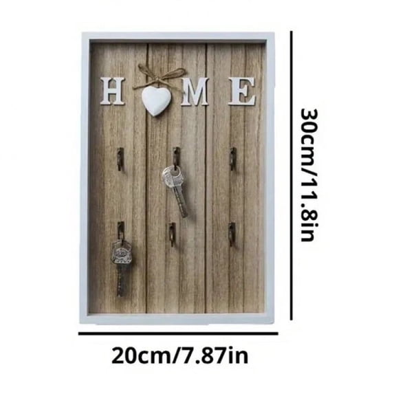 1pc Wooden Metal Key Hook Board Home Wall Decoration Living Room Entrance Storage Rack