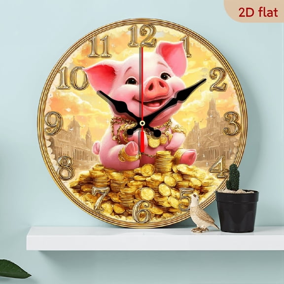 1pc Wooden Round Clock with a Pig Theme, Perfect for Farmhouse-Style Home Decor in The Kitchen, Bedroom, Or Office It'S Easy to Read, Silent Without Ticking, And Does Not