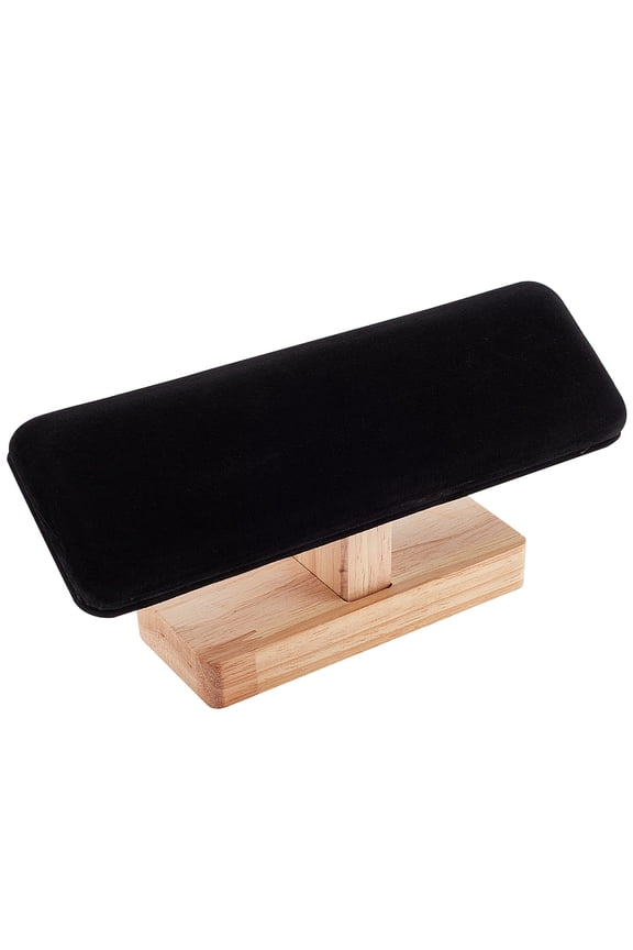1pc Wooden Watch Display Stand Black Velvet T-Bar Bracelet Holder Jewelry Organizer Stand Removable Bangle Pendants Anklet Tower Rack for Home Use Retail Display Selling 19.5x5x8.9cm